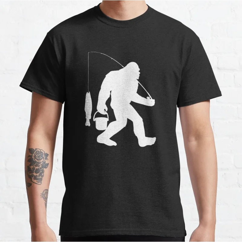 Vintage Humor Bigfoot Fishing Shirt Lustige Sasquatch und Fisch Grafik T-Shirts für Fischer große Erwachsene Tops S-6XL