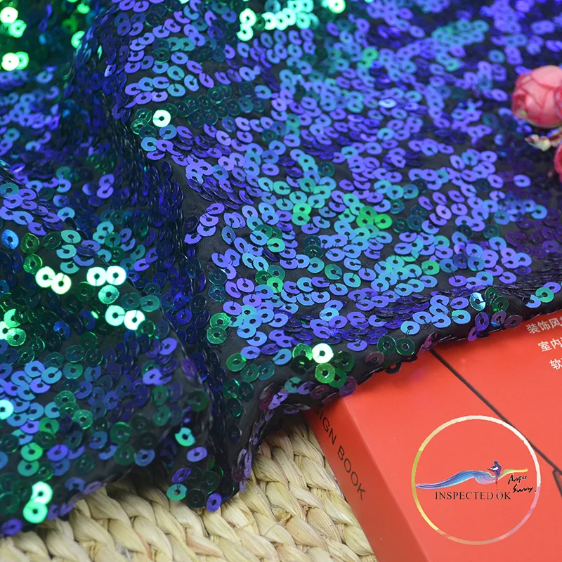 90%Poly+10%Spandex Knitting 5mm Sequins Embroidery Costume Dance dress Fabric Fashion Style Ladies' Colth