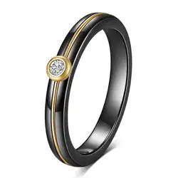 Elegant 4MM Ceramic Ring with 18K Gold & Zircon Inlay - High - Quality Fashion Jewelry - 8 (Gold - Black)