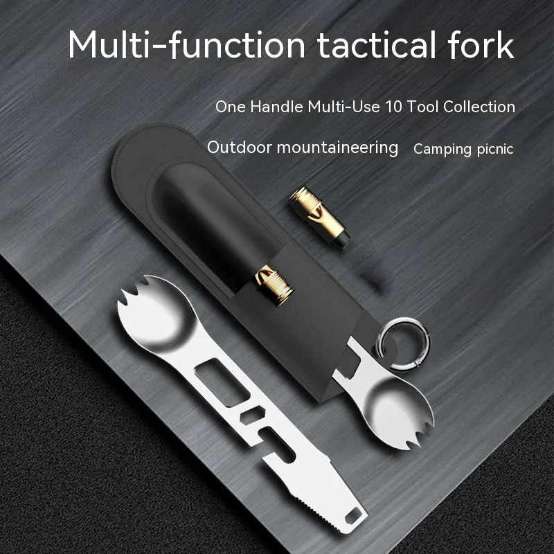 

Outdoor Survival Tools 8 in 1 Camping MultiFunction EDC Integrated Spoon Fork Tableware Picnic Knife Spoon Bottle/Can Opener