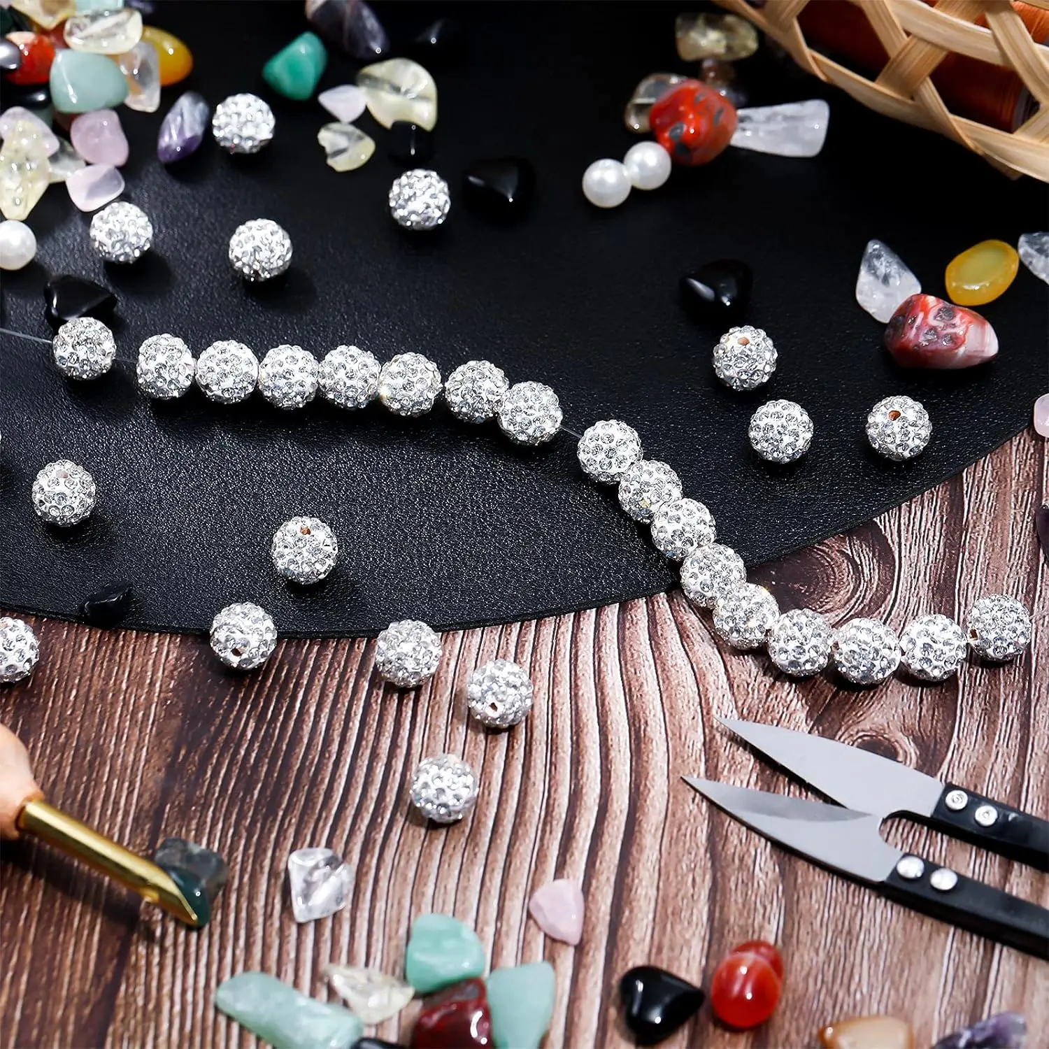 50pcs White Rhinestone Beads Polymer Crystal Spacer Bead For DIY Necklace Bracelet Jewelry Making Accessories Supplies Wholesale