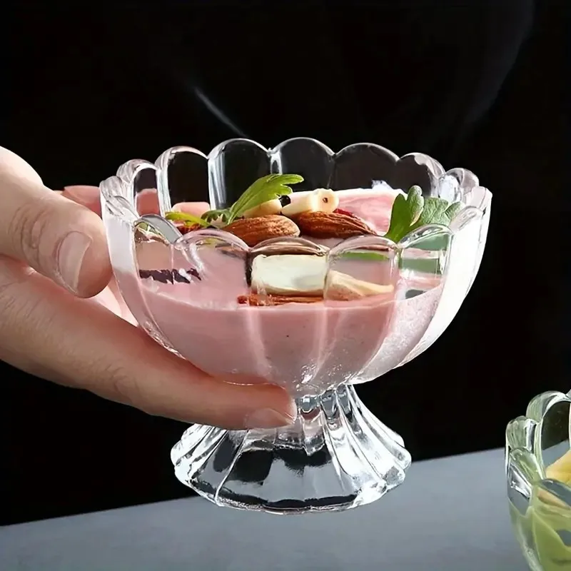 Clear Bowls for Ice Cream Sundaes Fruit Yogurt Snacks Clear Glass Dessert Bowl Set Funky Base Design Elegant Serving Cups