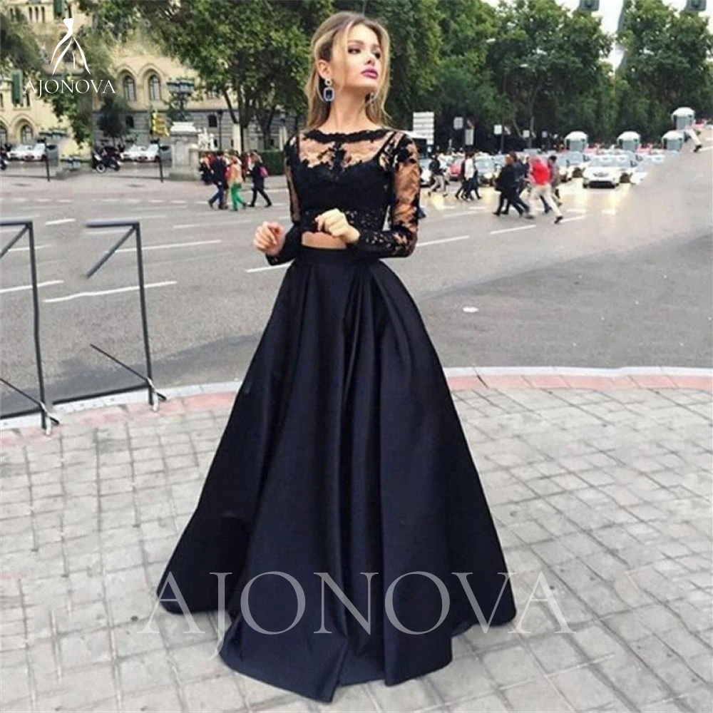 

Black Lace Prom Dress Ball Gown Long Sleeve Elegant Gowns A-line Graduation Dress for Women Formal Occasion Dresses Robe 2024
