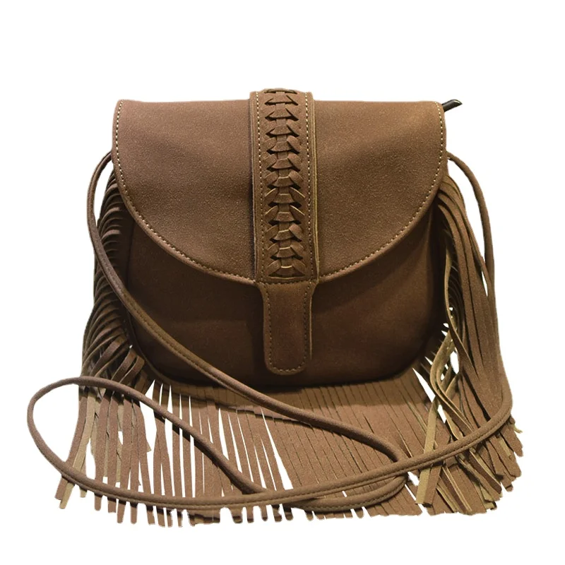 

IPinee niche design Bohemian shoulder bag woven semi-circular soft leather tassel bag exquisite crossbody bag