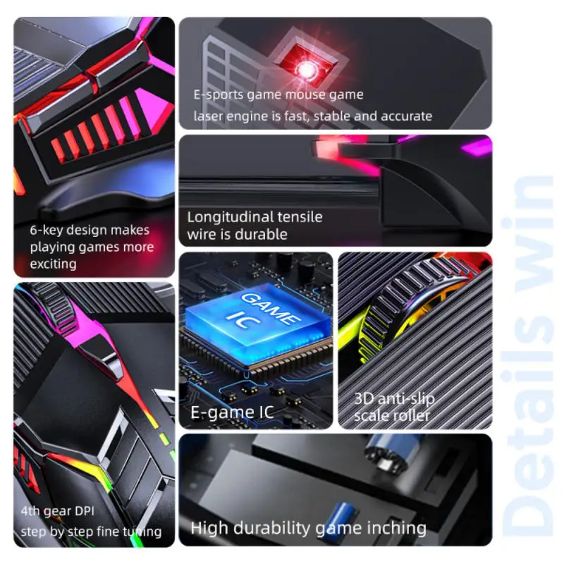 Ergonomic Wired Gaming Mouse USB Computer Mouse Gaming RGB Backlit Gamer 6 Button LED Silent Mice for PC Laptop