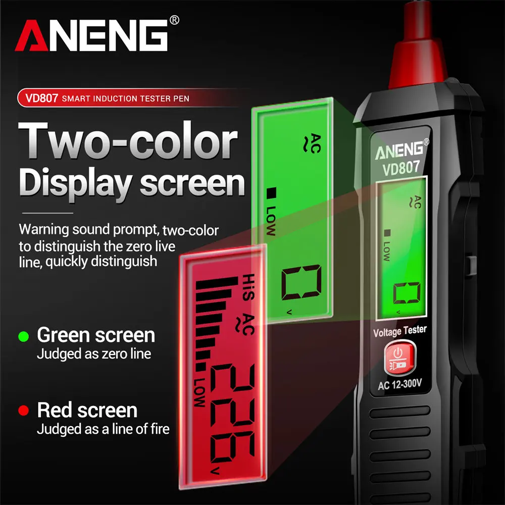 ANENG VD807 One-word Induction Tester Portable 50/60Hz Smart Electric Pen NCV Sensor AC 12-300V Non-contact Wire Detector Tools BEST SELLERS
