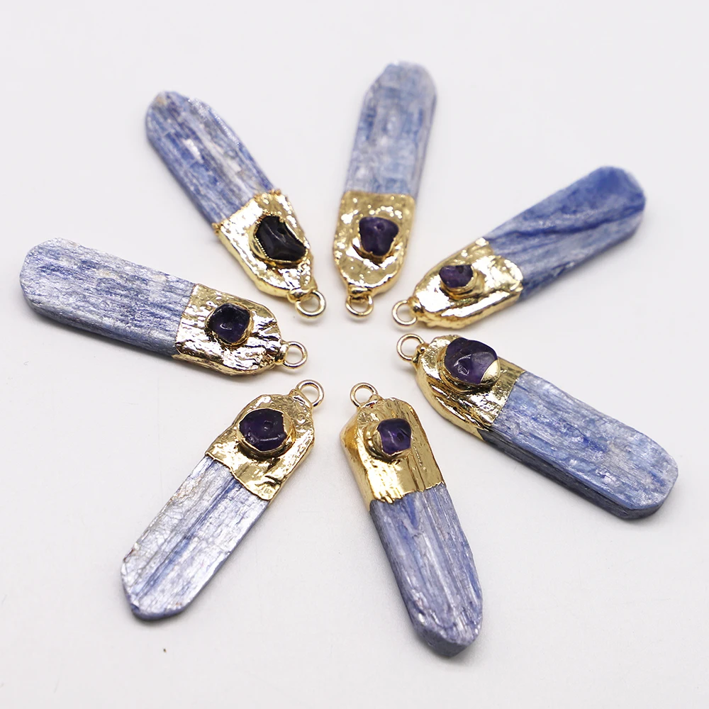 New Natural Kyanite Pendants Irregular Raw Ore Rough Stone Ruby Charms Sweater Chain Mineral Crystal Specimen Diy Necklace 6Pcs