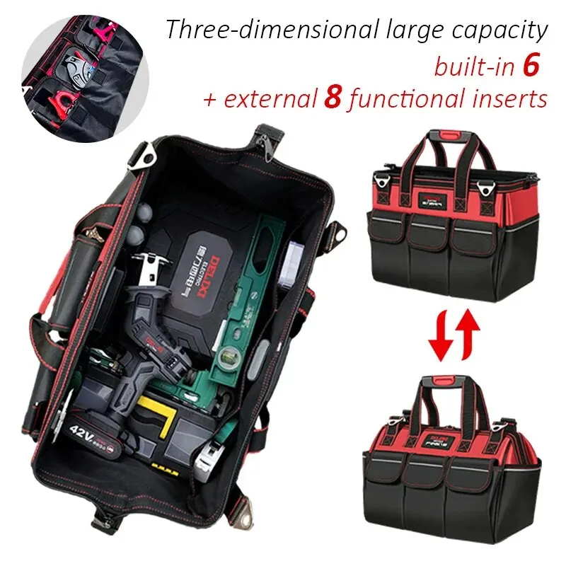 DELIXI ELECTRIC Oxford Canvas Tool Bag Multi-pocket Storage Household Multifunctional Electrician Special Wear Resistant Workbox