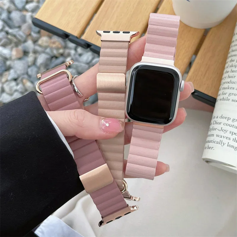 Elegant Leather Magnetic Strap for Smartwatch - Women's Fashion Bracelet