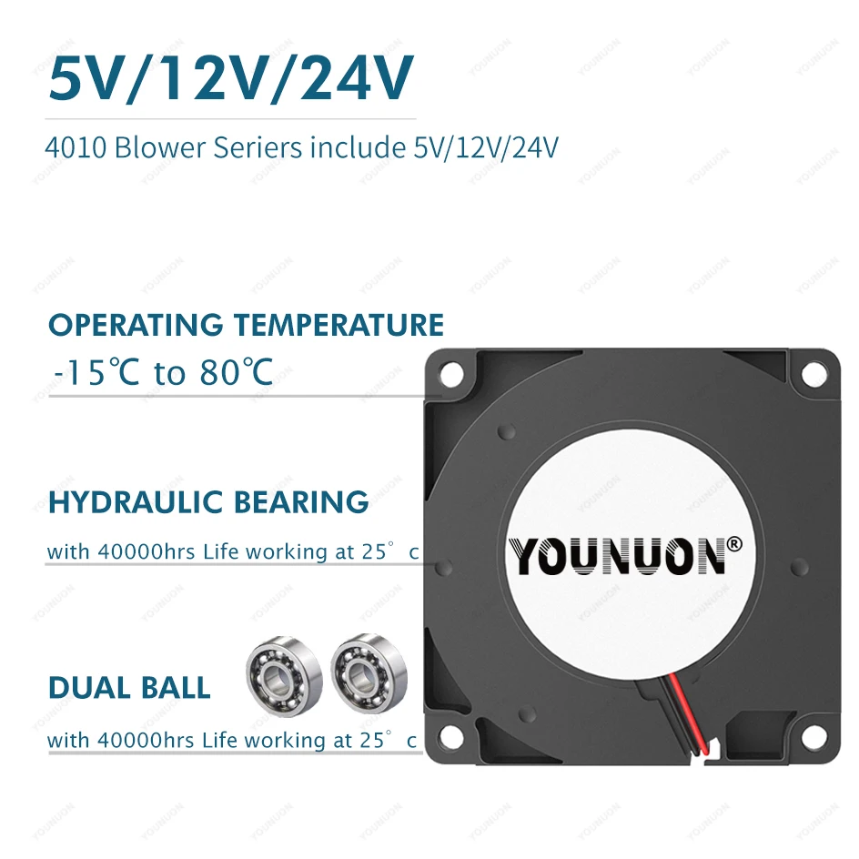 Cooling Fan YOUNUON 40mm 24V 3D Printer Fan 40x10MM Dual Ball Turbo Blower 1/2/5PCS