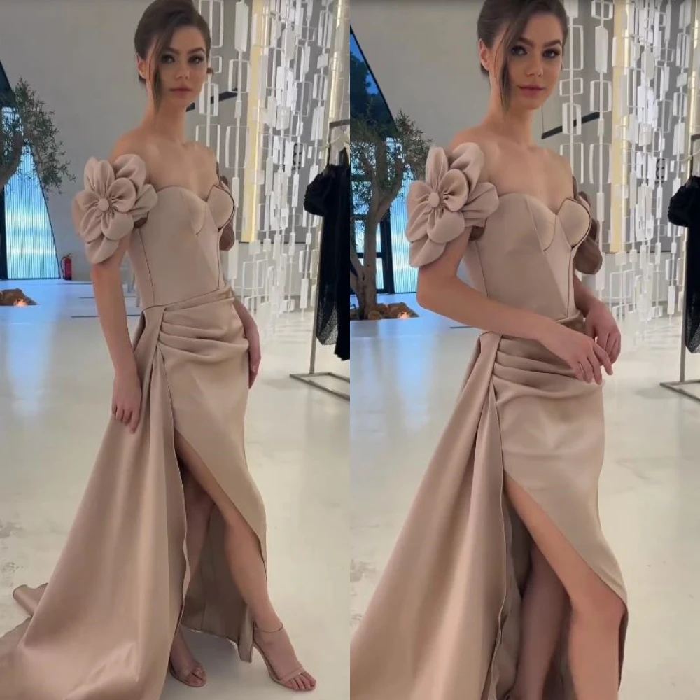 

Elegant High Quality Off-the-shoulder Ball Gown Celebrity Dress Flower Floor Length Skirts Charmeuse فساتين للحفلات الراقصة