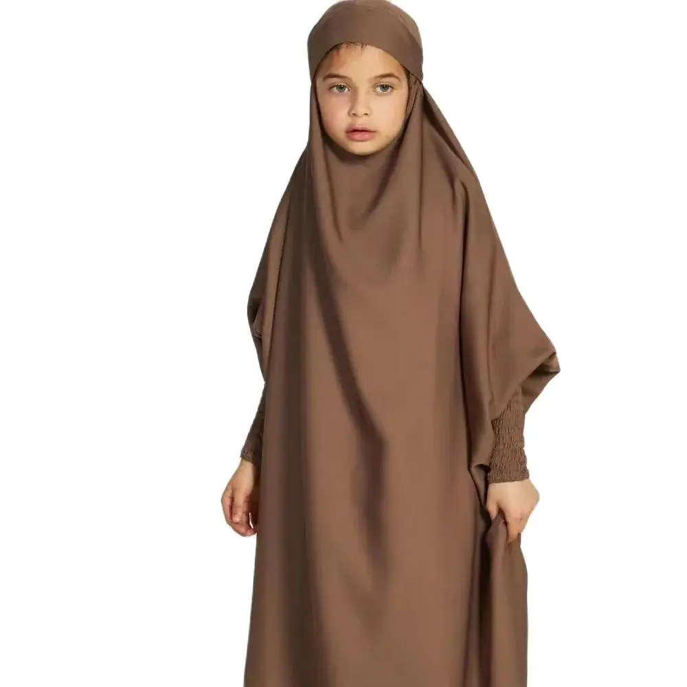 

Ramadan Muslim Sets Girls abaya dubai luxury hijab dress saudi Kids Hooded islamic clothing Children Bat Sleeve robe Prayer