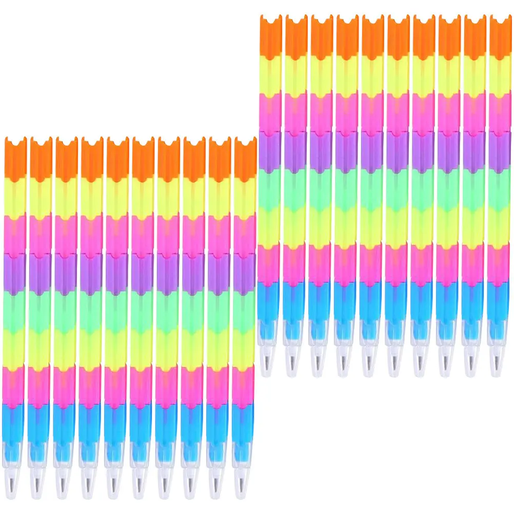 20Pcs 다채로운 색상의 무연필 어린이를위한 쌓을 수있는 플라스틱 연필 부드러운 쓰기 교실 상품 파티 호의품 학생