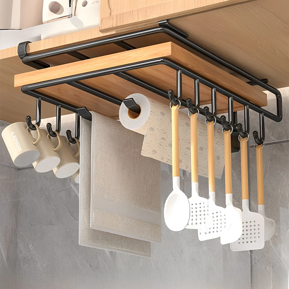 【Breeins】Under Cabinet Storage Rack Cutting Board Holder for Cups, Chopping Boards, Dishcloths & Kitchen Rolls