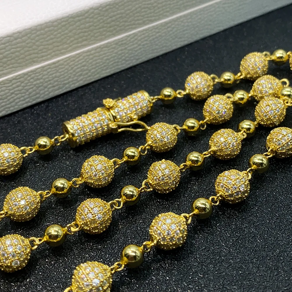 Hiphop Round Ball Iced Moissanite Diamond Chain Necklace 925 Sterling Silver 8-10mm Bead Link Necklace Pass Tester with Gra