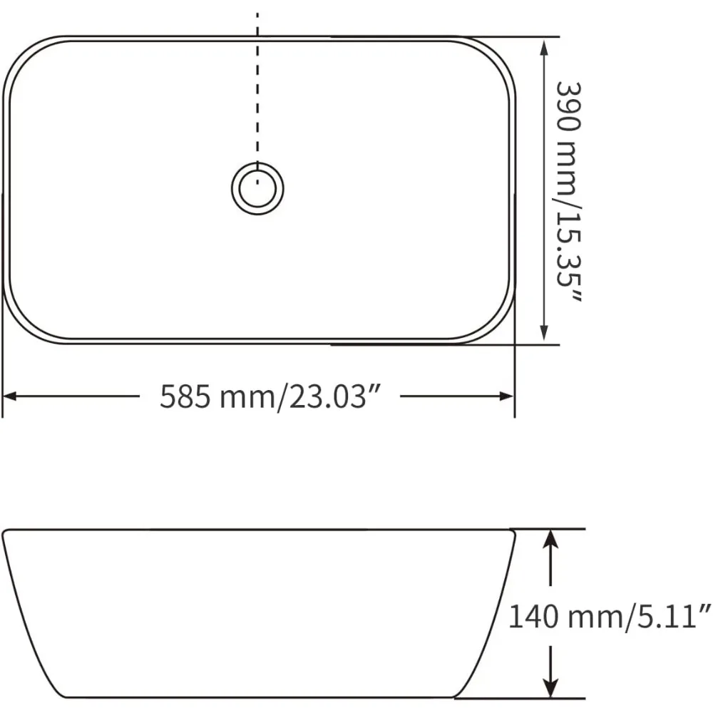 23 "x15.4" container sink rectangle - marble bathroom sink above countertop, ceramic washbasin, artistic basin 5