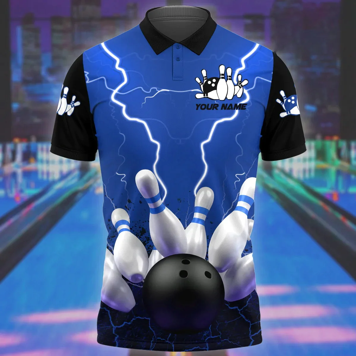 Personalisierter Name Bowling 3D-gedrucktes Sommer-Poloshirt Unisex Casual Kurzarm-T-Shirt Geschenk für Bowlingliebhaber POL-35 – Detail 27
