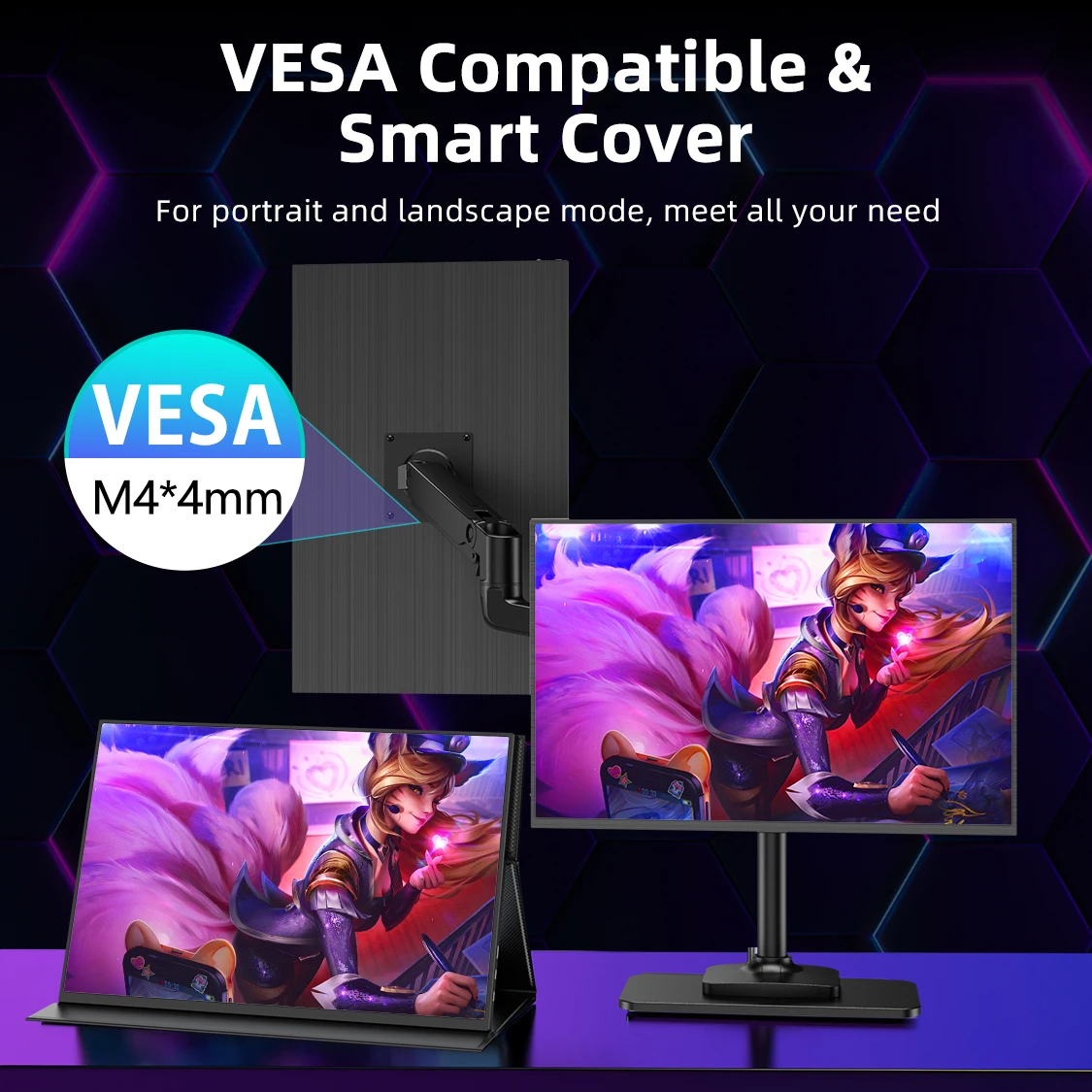 UPERFECT 18 인치 144HZ 2K 휴대용 모니터 노트북 맥 Xbox PS4/5 스위치 유형-C HDMI-Kickstand HDR FreeSync 여행 모니터와 호환되는 두 번째 스크린 디스플레이 게임