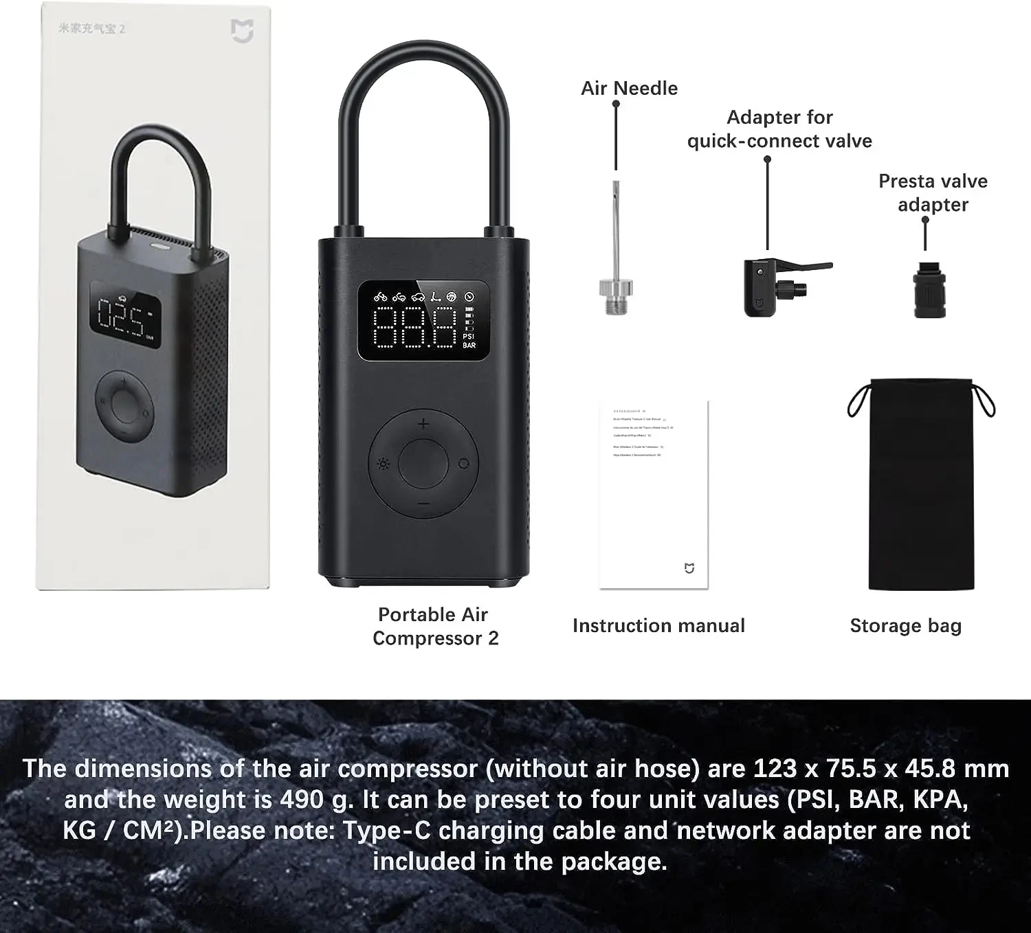 Xiaomi Portable Electric Air Compressor Xiaomi Mijia Bicycle Pump Xiaomi Mi  Portable Air Compressor Digital Tire Inflator Electric Air