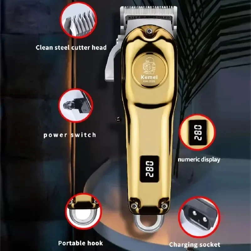 Kemei KM-2628 Professional Hair Trimmer Adjustable Electric Clipper With LCD Display Salon Cordless Rechargeable Powerful Motor 6