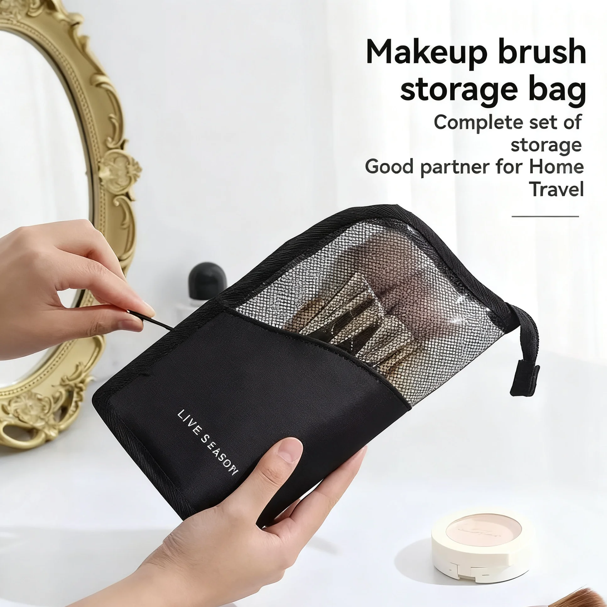 1PCS Women Transparent Zipper Vertical Cosmetic Bag Portable Travel Makeup Brush Storage Rack Women Toiletries Organization Bag