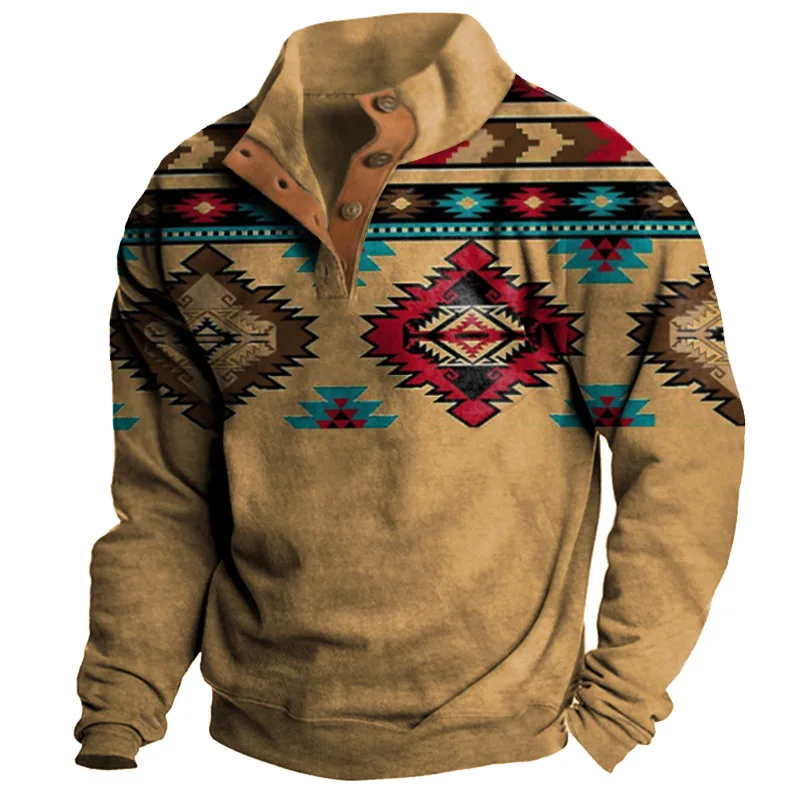 

2024 New Camisetas V-neck Sweater Men's 3d Digital Printing Stand Collar 6 Button Vintage Y2k T Shirt Men Hipster Gym Clothing