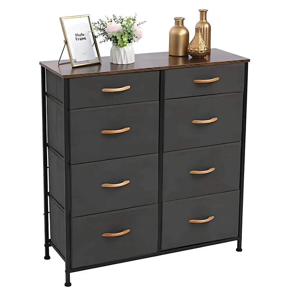 8-Drawer Dresser, 4-Tier Storage Organizer Thickened Steel Frame, Easy Pull Fabric Bins for Bedroom Hallway Entryway, Dark Gray