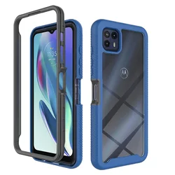 Dual-Layer Shockproof Rugged Shell Case - Hybrid TPU/PC Sky Edition for Moto G60 (Dark Blue)