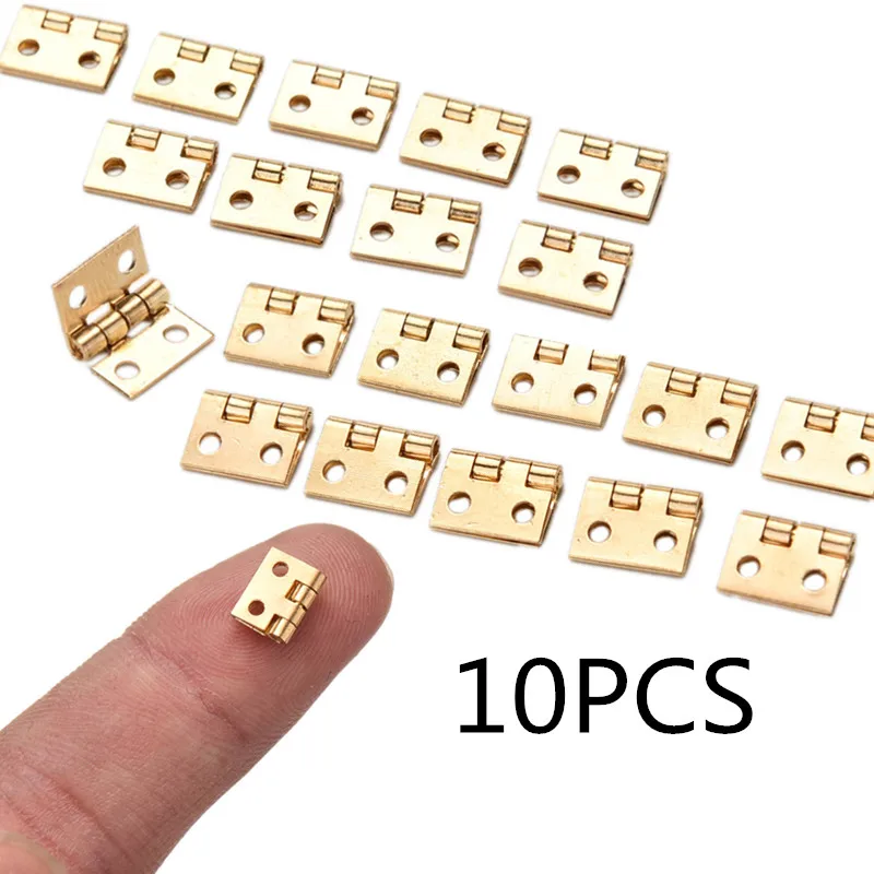 10Pcs Brass Plated Mini Hinge Decorative Jewelry Wooden Box Cabinet Door With Nails Dollhouse Furniture