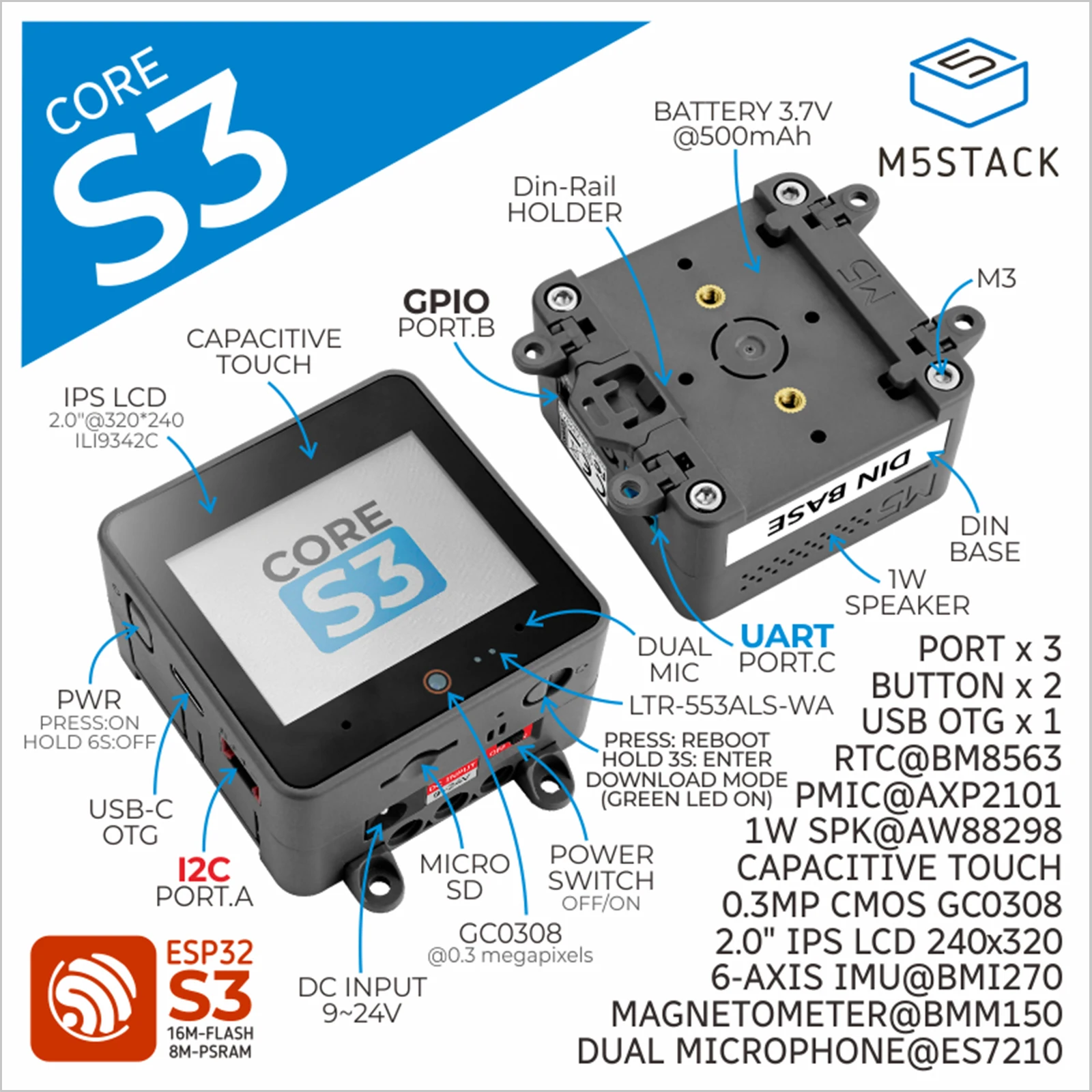 M5Stack CoreS3 ESP32S3 loTDevelopment Kit for DIY Smart