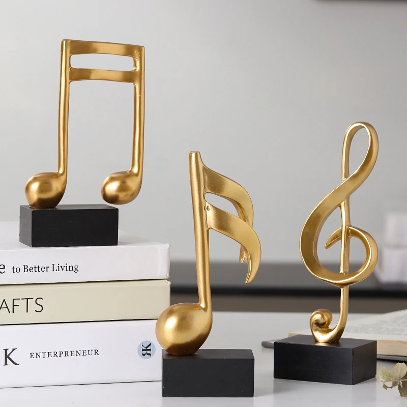 

Nordic Golden Resin Musical Note Statuette Porch Figurines Ornaments for Living Room Office Desk Ideas Art Decor Accessories