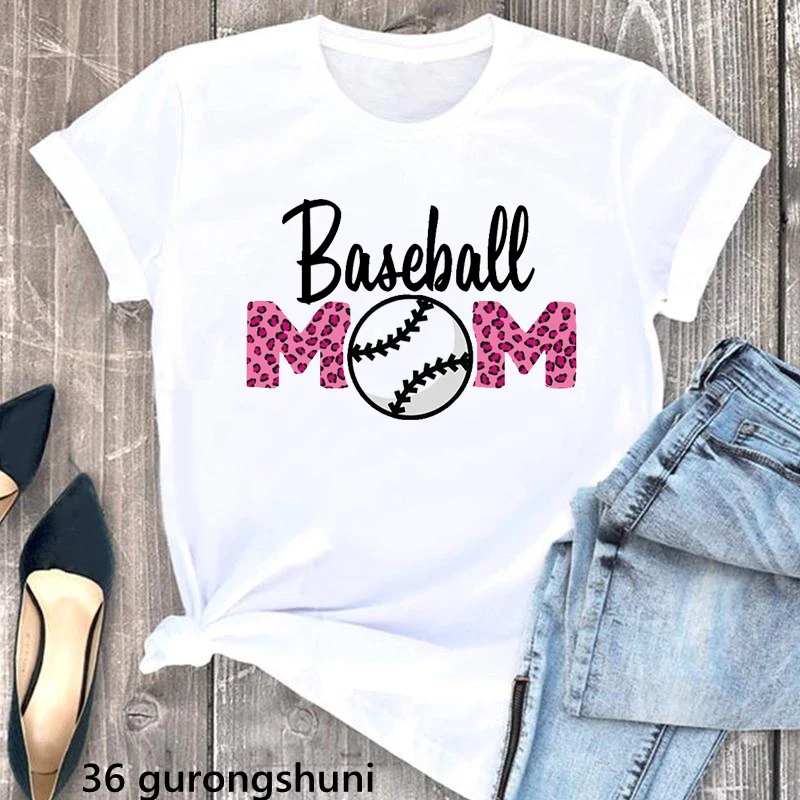 

2022 Watercolor Baseball Mom Print Tshirts Women Leopard Bow Love T Shirt Femme Mother'S Day Gift Female T-Shirt Super Mom Tops