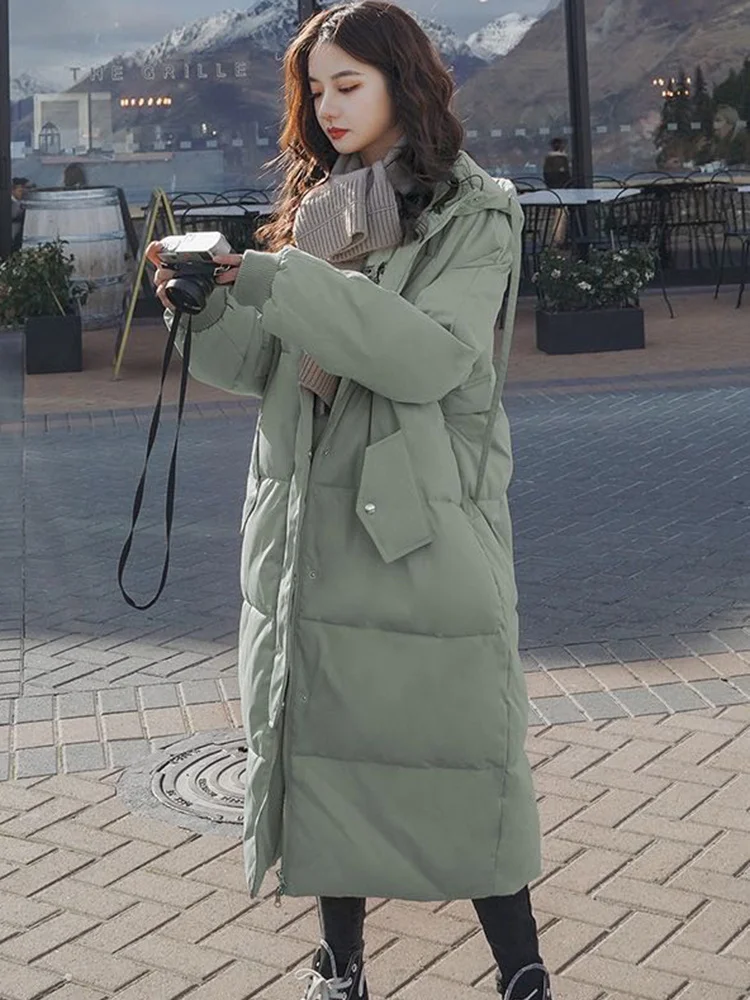 

2023 Down Jacket Women Long Hooded Warmth Parkas Coat Female Winter Loose Size Jackets Thick Windproof Clothes