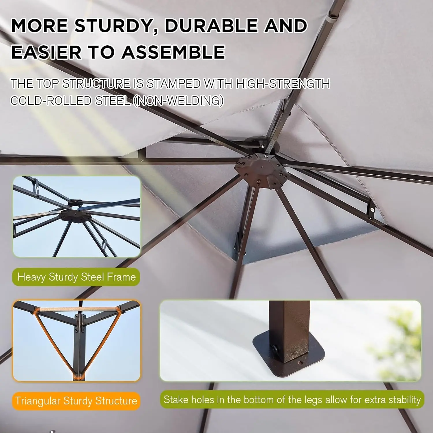 10x12 Gazebo with Mosquito Netting Sturdy Metal Outdoor Patio Gazebo[Heavy Duty Frame] Gazebos Canopy Tent with Dual Air Roof 3