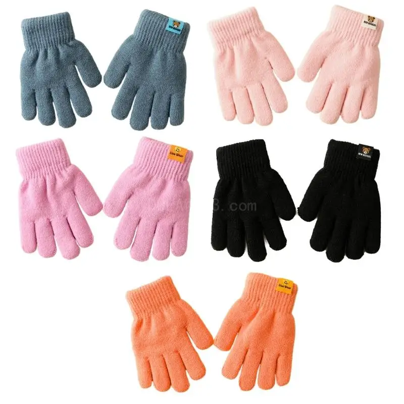 

Double-Layered Gloves for Kids Warm Winter Handwear with Five Fingers Double-Layered Hand Protections for Boys Girls