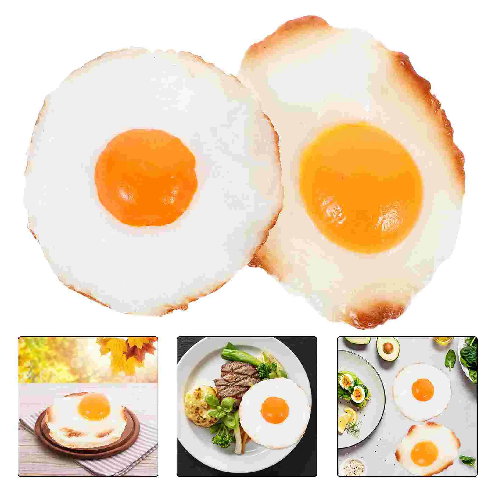 2 Pcs Omelette Model Lifelike Food Fake Fried Egg Decoration Artificial Display Resin Kitchen Ornament