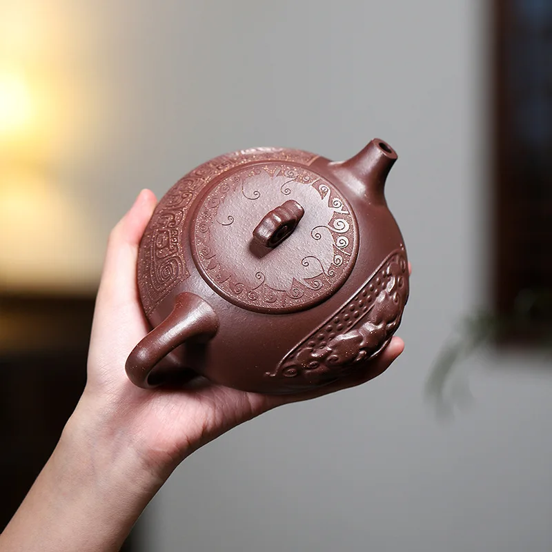 High Quality Ore Purple Clay Handmade Xiangyun Flat Ladle Yixing Pot Household Large Product Shipiao Teapot Tea Set