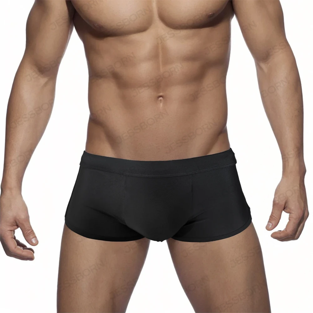 Sexy Mens Mesh Swimming Trunks Nylon Solid Beach Shorts Swimwear Summer Mayo Male Pad Push Up Sport Surfing Bathing Suit