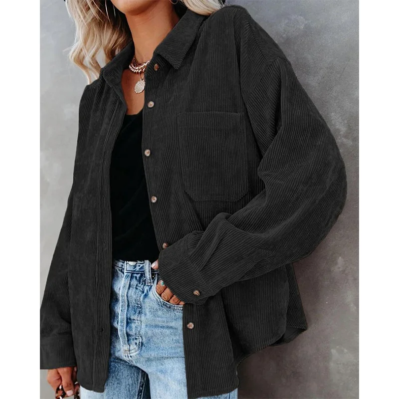 

8 Colors Vintage Corduroy Shirt for Women European and American Fashion Autumn Solid Coat Loose Casual Jacket Female Clothes 3Xl