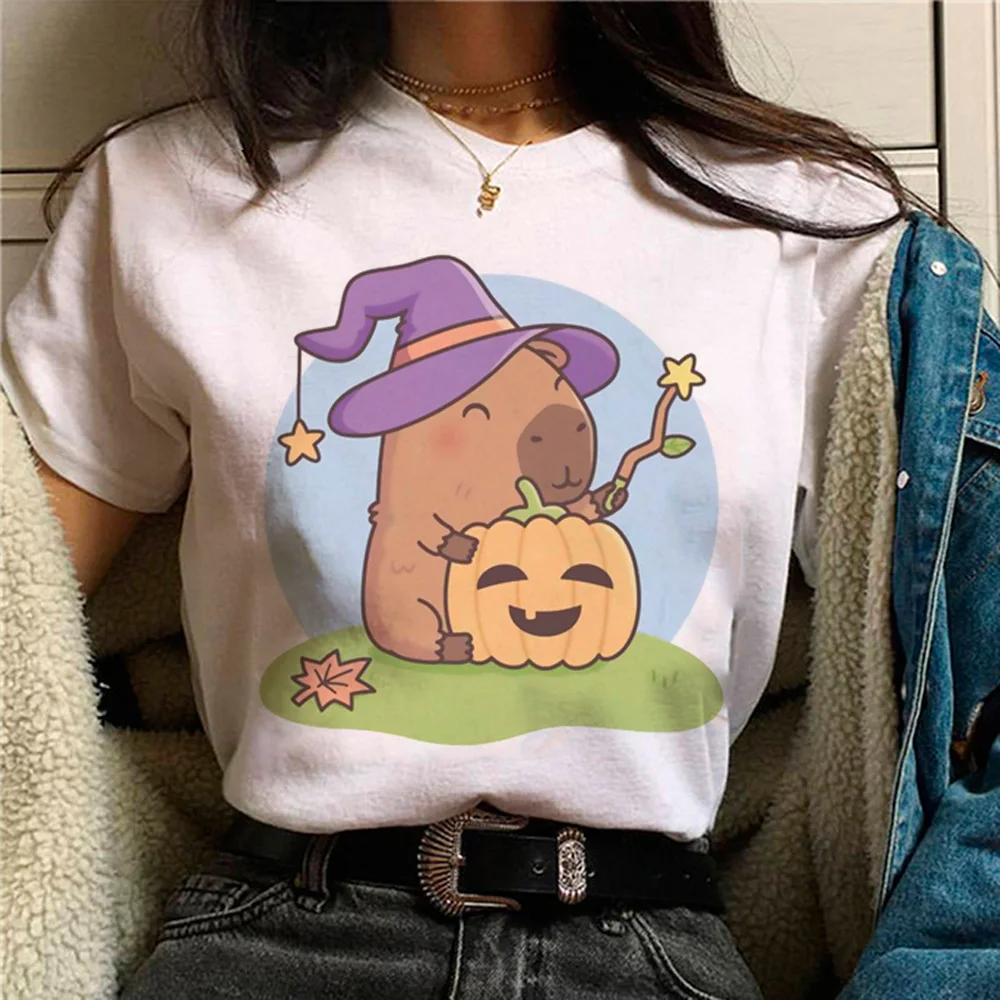 

Capybara Tee women comic anime Y2K t shirt girl streetwear Japanese 2000s clothing