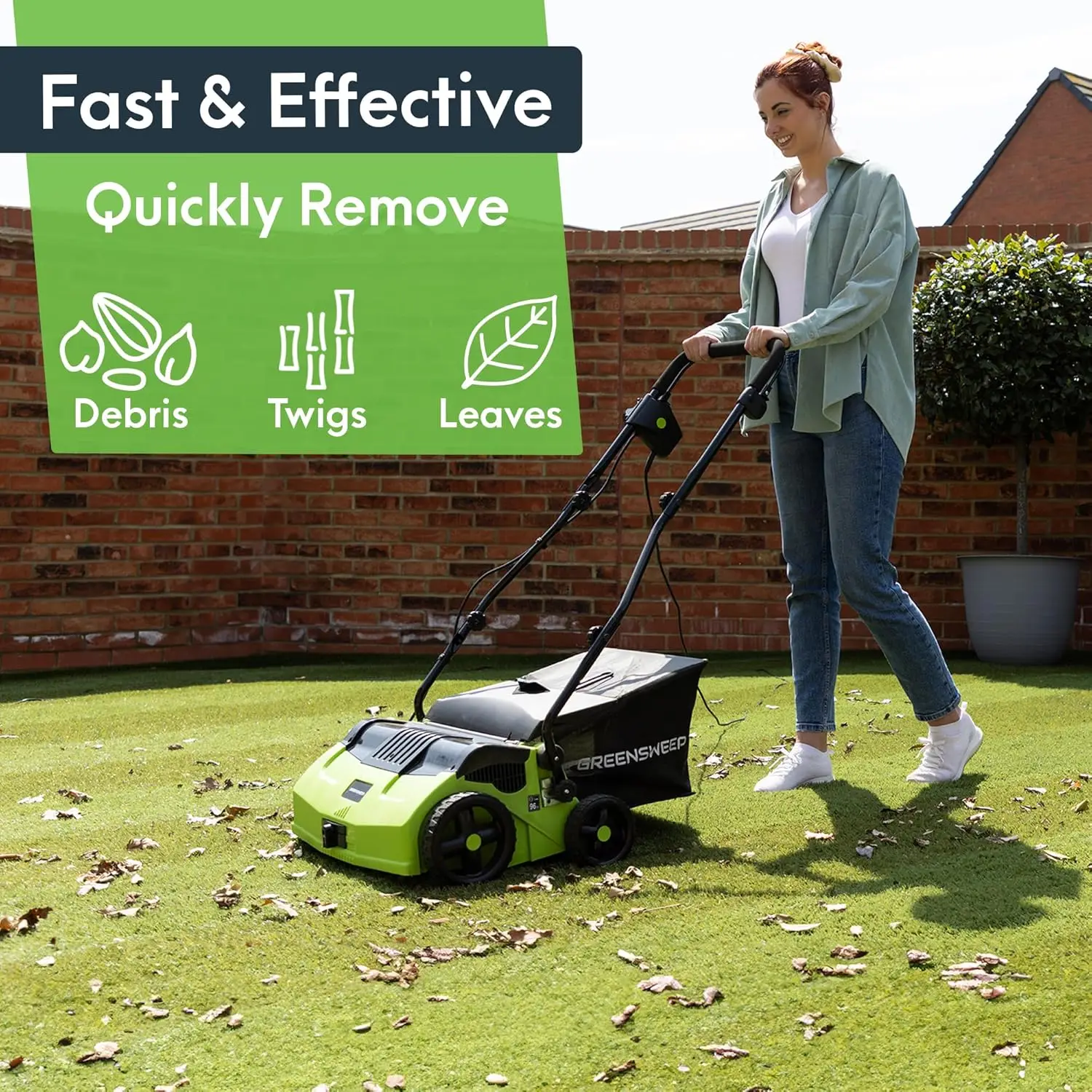 Artificial Grass Electric Sweeper Rake Vacuum 45L Collection Bag,5 Adjustable Heights, Foldable Handle