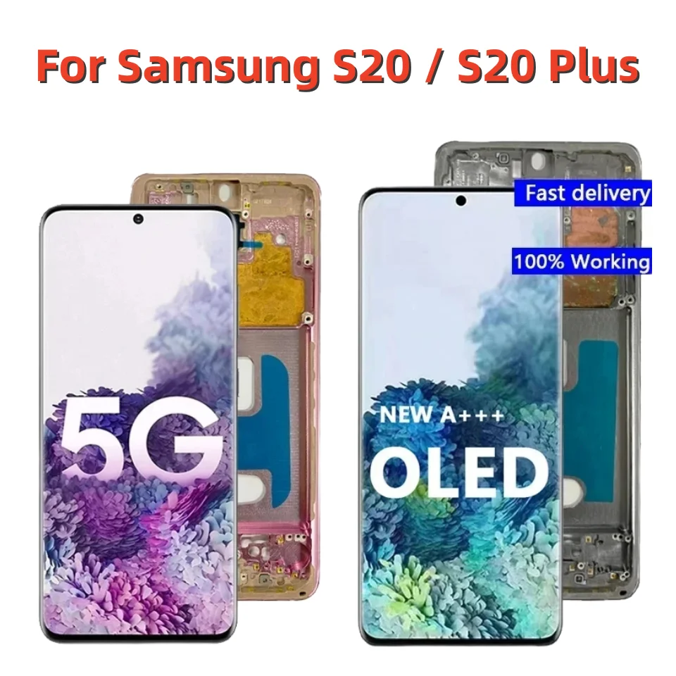 

OLED дисплей для Samsung Galaxy S20 G980F LCD S20 Plus 4G 5G G985 G986F ЖК-дисплей с рамкой сенсорный экран дигитайзер в сборе A +