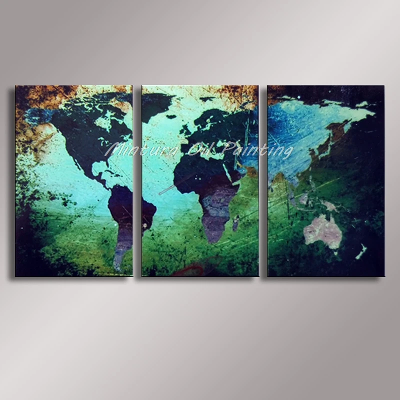 

Mintura, 3Pcs World Map Pictures Handpainted Modern Wall Art,Abstract Oil Paintings on Canvas,Home Decor Picture for Living Room