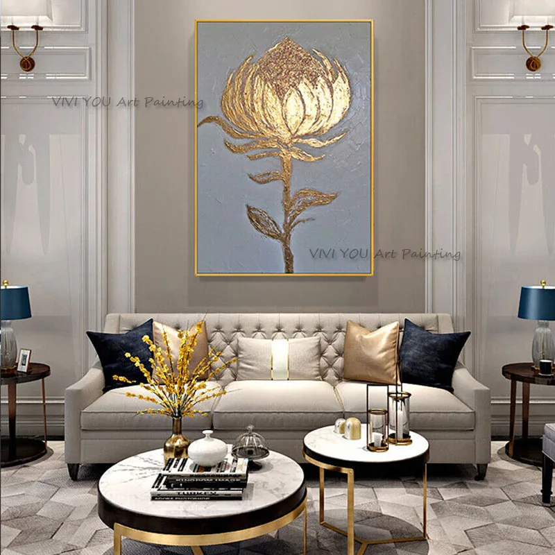 

Ручная роспись эстетика золотой цветок картина маслом на холсте Современная Стена для гостиной домашний декор для комнаты эстетика