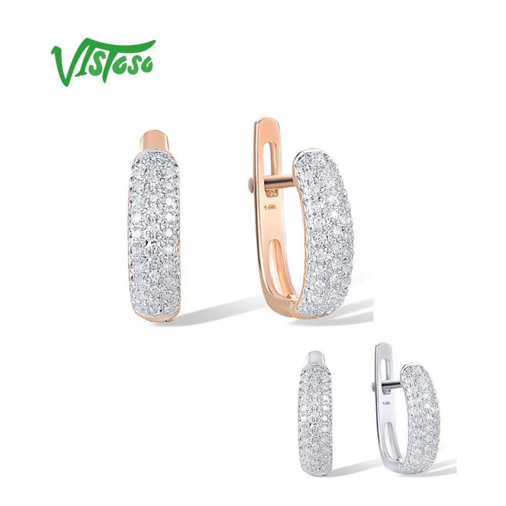 VISTOSO Authentic 14K 585 Rose White Gold Earrings For Women Sparkling Genuine Diamonds Fashion Wedding Engagement Fine Jewelry