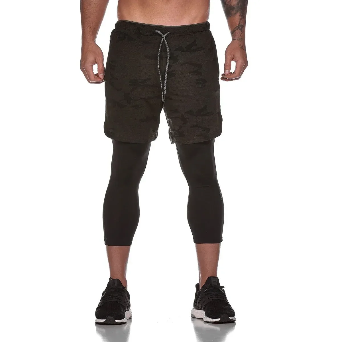 Men's Sports Shorts Mesh Running Fitness Double-layer Quick Dry Breathable Fifth Pants Sports Training Pants