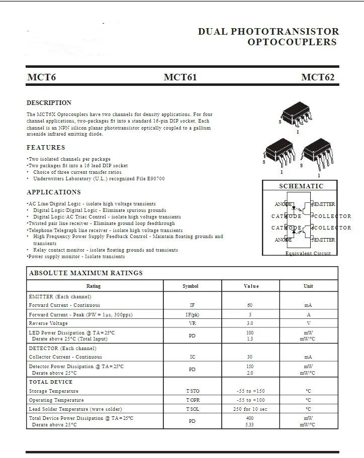 Mct62 Optocoupler Datasheet Selection gbupresnenskij.ru