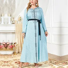 

Muslim Blue Dress Embroidered Elegant Fashion Long Sleeve Arab Middle East Long Dress Autumn Spring New 2022 Female Clothing