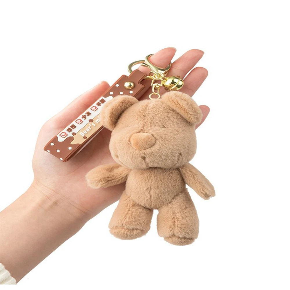 14CM Milk Tea Bear Plush Toy Keyring Cute Brown Bubble Pendant Student Couple Backpack Accessory Christmas Gift