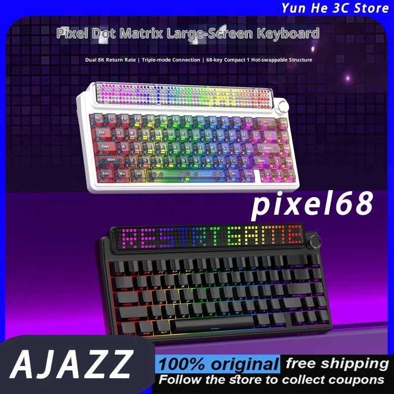 AJAZZ Pixel68 키보드, 게임, 업무 및 사무실용으로 사용 가능한 커스터마이징 가능 무선 키보드, 핫스왑 키, 사파이어 스타일